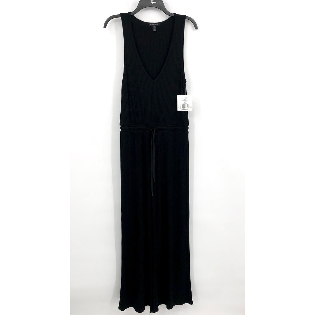 BEYOND YOGA Women's Jetsetter Wide Leg Jumpsuit Small Black Rib V Neck NWT