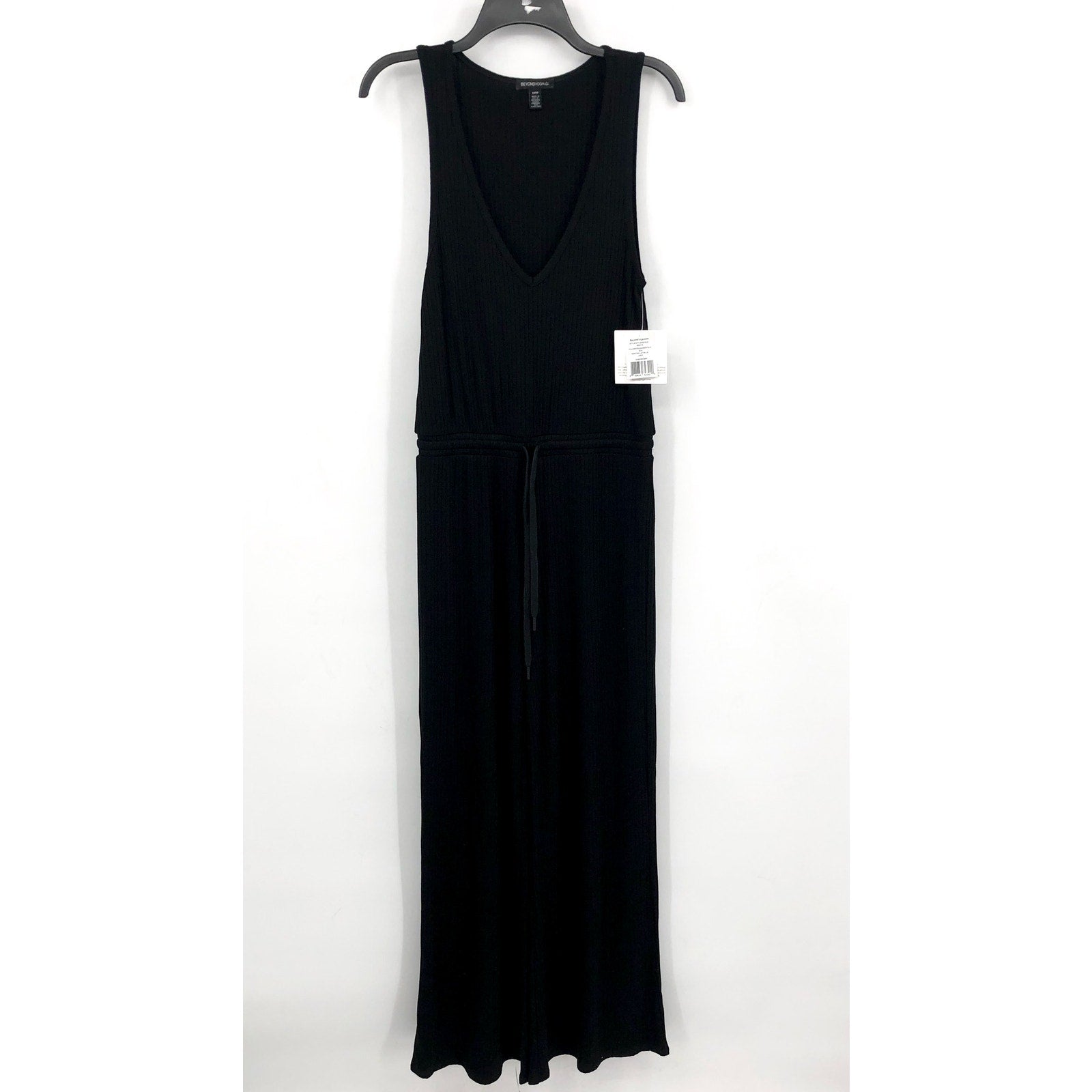 BEYOND YOGA Women's Jetsetter Wide Leg Jumpsuit Small Black Rib V Neck NWT