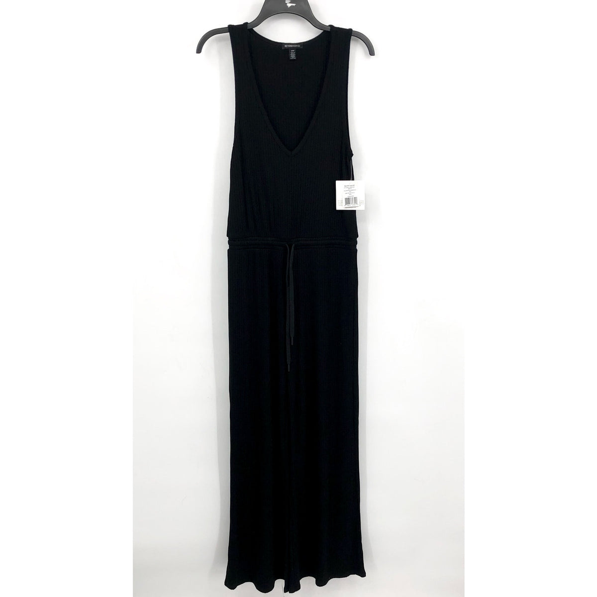 BEYOND YOGA Women's Jetsetter Wide Leg Jumpsuit Small Black Rib V Neck NWT