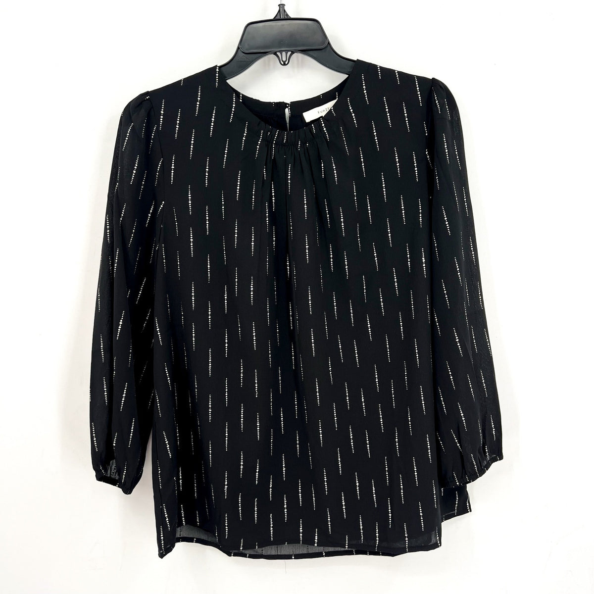 FUN2FUN Womens Metallic Striped Long Sleeve Blouse Medium Black Silver NWT