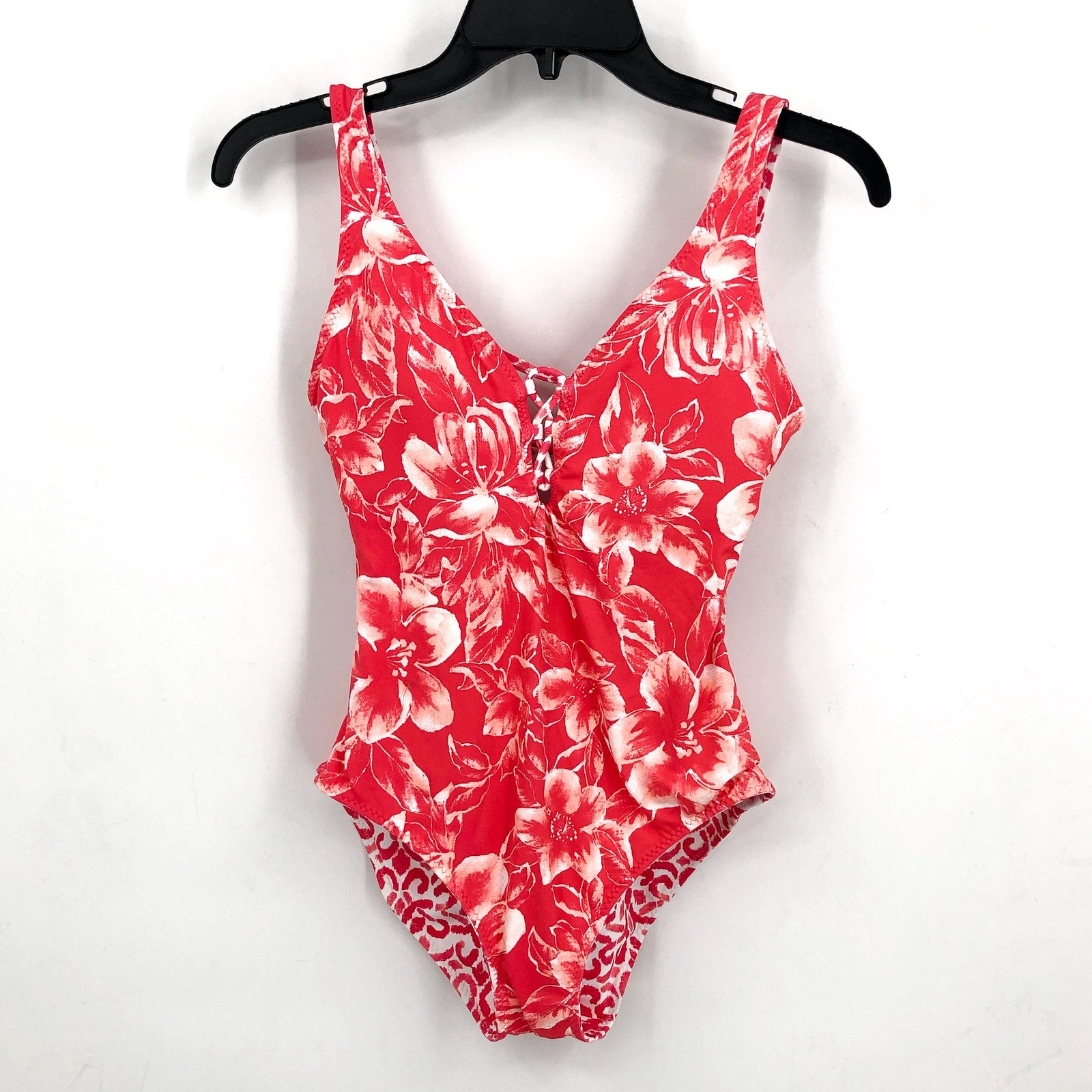 TOMMY BAHAMA Scrolls Reversible One-Piece Swimsuit Size 4 Pink Lace Back NWOT