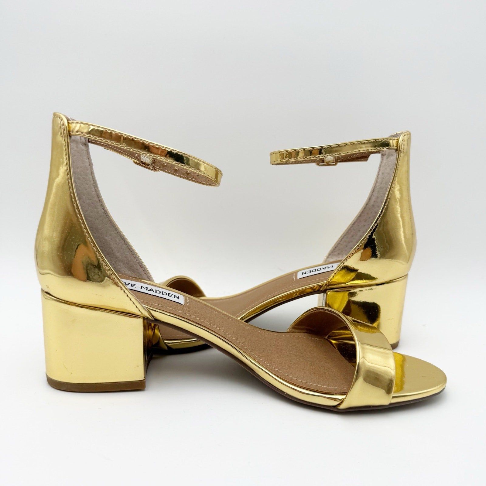 Steve Madden Womens Irenee Heeled Sandals Size 7.5 M Gold Foil NWOB