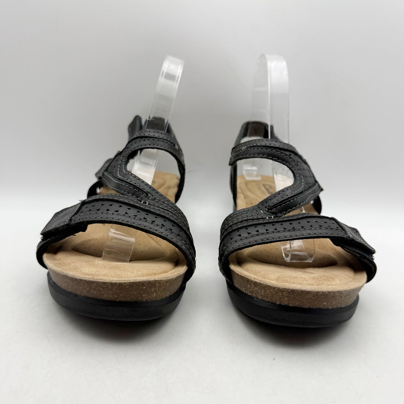 Clarks Womens Calenne Carmen Wedge Sandals US 8.5 M Black Leather NWOB