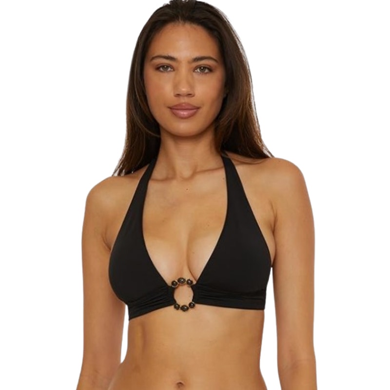 BECCA Women's Marble Canyon Ring Halter Bikini Top Small Black Adjustable NWT