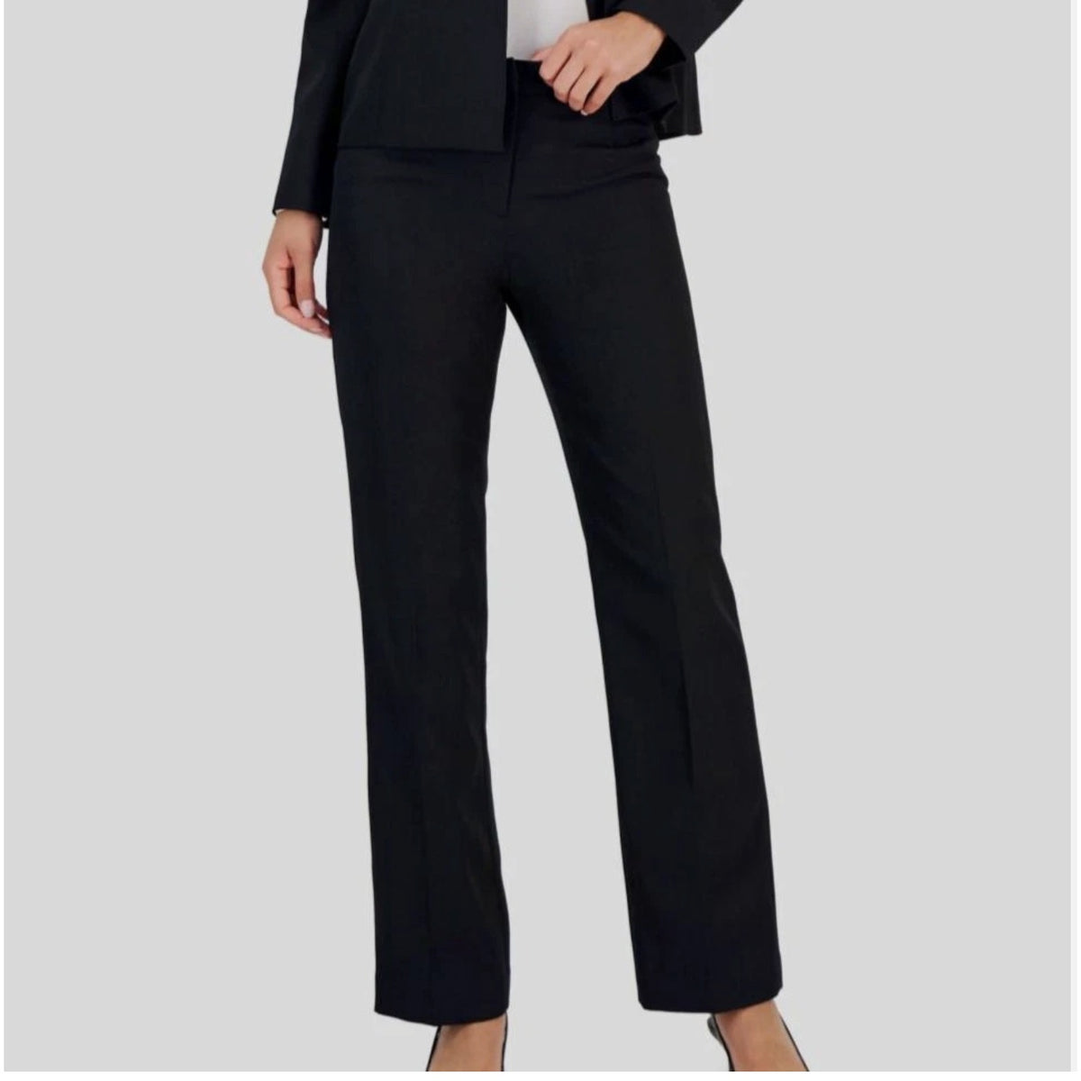 LE SUIT Women's Straight Leg Suit Pants Size 14 Black Flat Front Stretch NWT