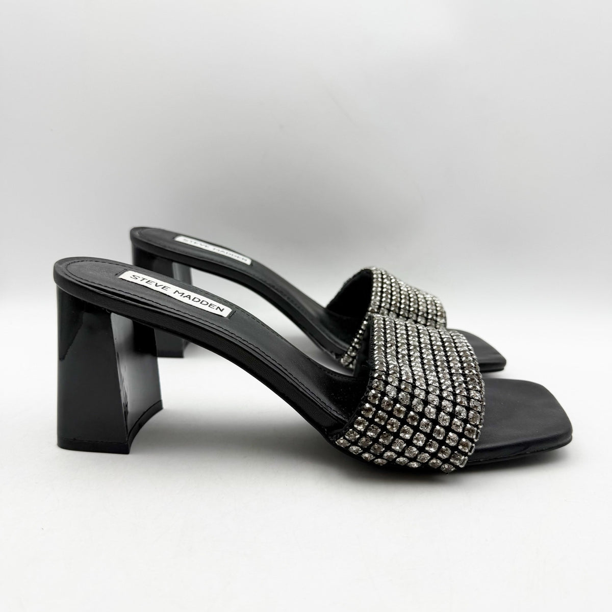 Steve Madden Womens Laney Heel Sandals Size 9.5 M Black Crystals Detail NWOB