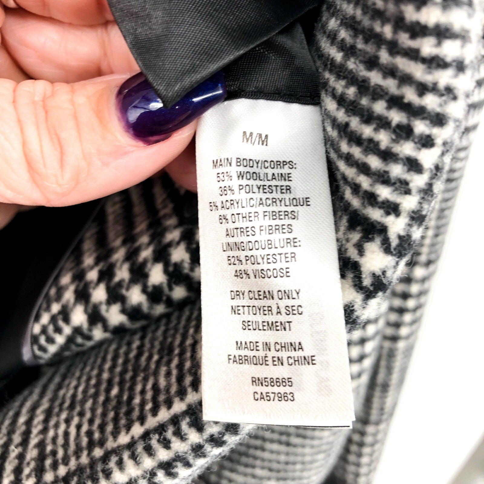 NORDSTROM Mens Overcoat Medium Black White City Glenn Plaid Wool Blend NWT