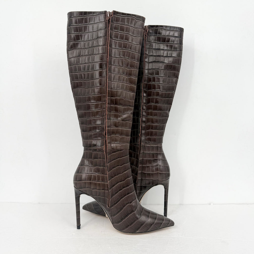 Tony Bianco Women Apollo Knee High Boot US 6.5 Brown Chocolate Croc Leather NWOB