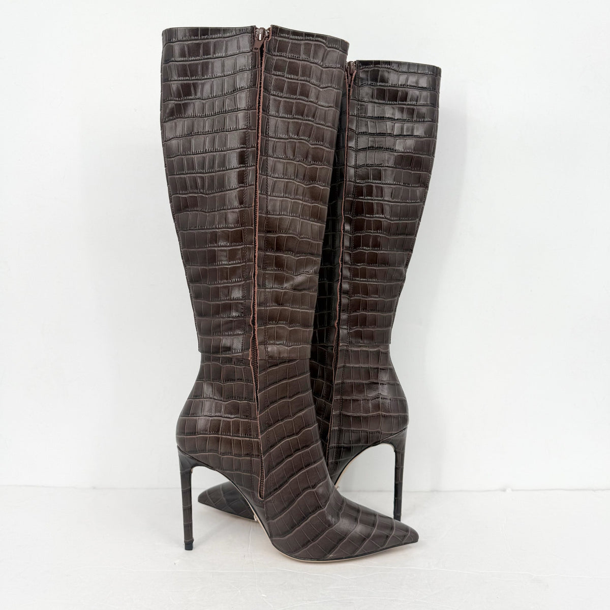 Tony Bianco Women Apollo Knee High Boot US 6.5 Brown Chocolate Croc Leather NWOB