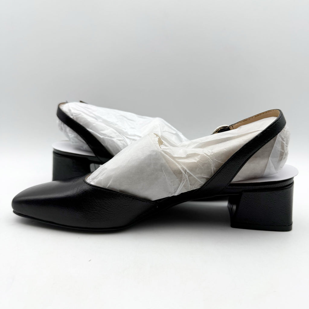 NATURALIZER Womens Jayla Low Slingback Pumps Size 6 WIDE Black Leather Heels NIB