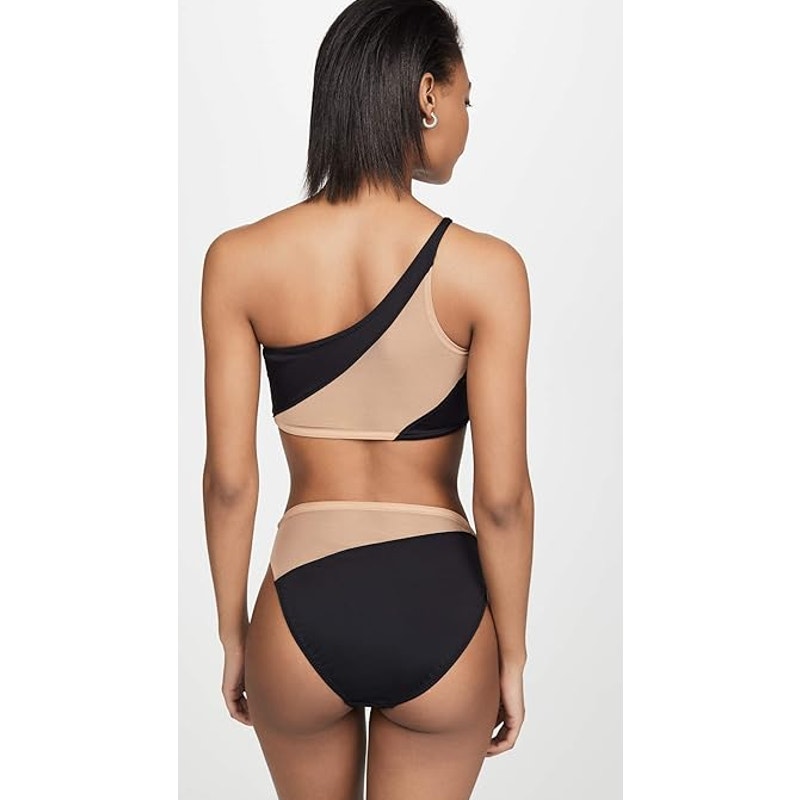 NORMA KAMALI Women's Snake Mesh Swim Bra Large Black Nude One Shoulder NWT