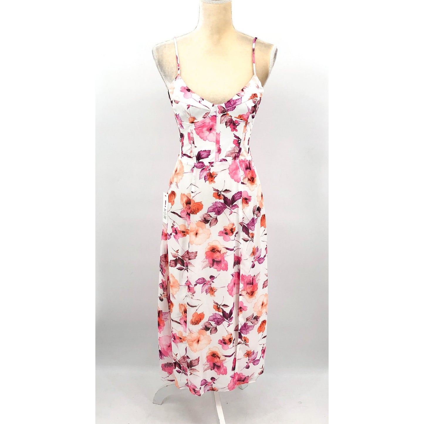 BARDOT Women's Zeta Midi Dress XS US 2 White Pink Floral Chiffon NWT