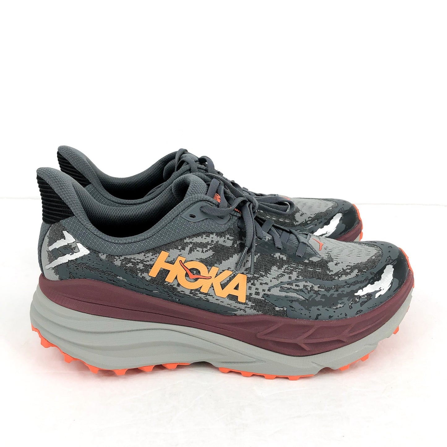 Hoka One Mens Stinson 7 Running Sneakers US 12.5 D Grey Red Athletic NIB