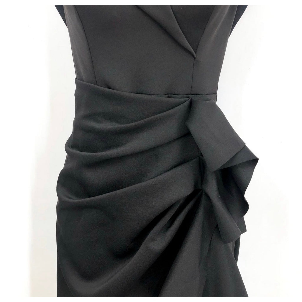 XSCAPE Women's Scuba Off The Shoulder Gown Size 14 Black Ruffle Crepe NWT