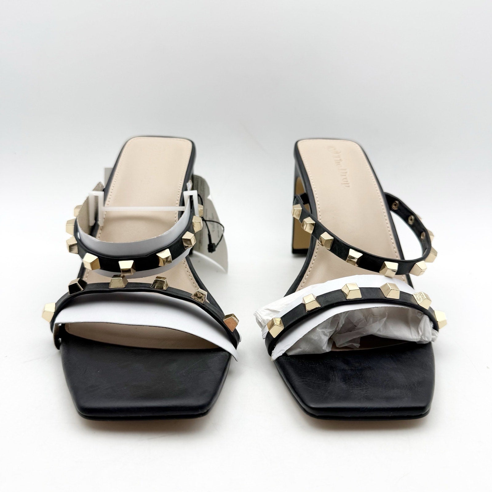 The Drop Womens Avery Heeled Sandals US 8 EU 39 Black Gold Studded NWOB