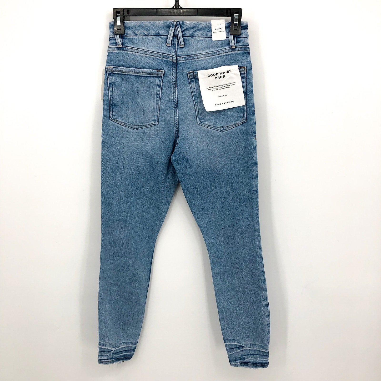 Good American Good Waist Crop Jeans Size 6 28x25 Blue Skinny Leg Raw Hem NWT