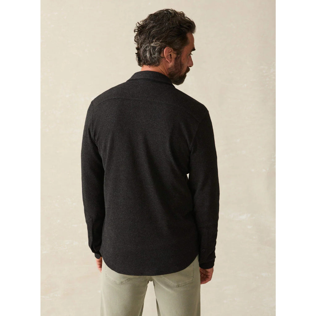 FAHERTY Mens Legend Sweater Shirt Medium Heathered Black Twill Long Sleeve NWT