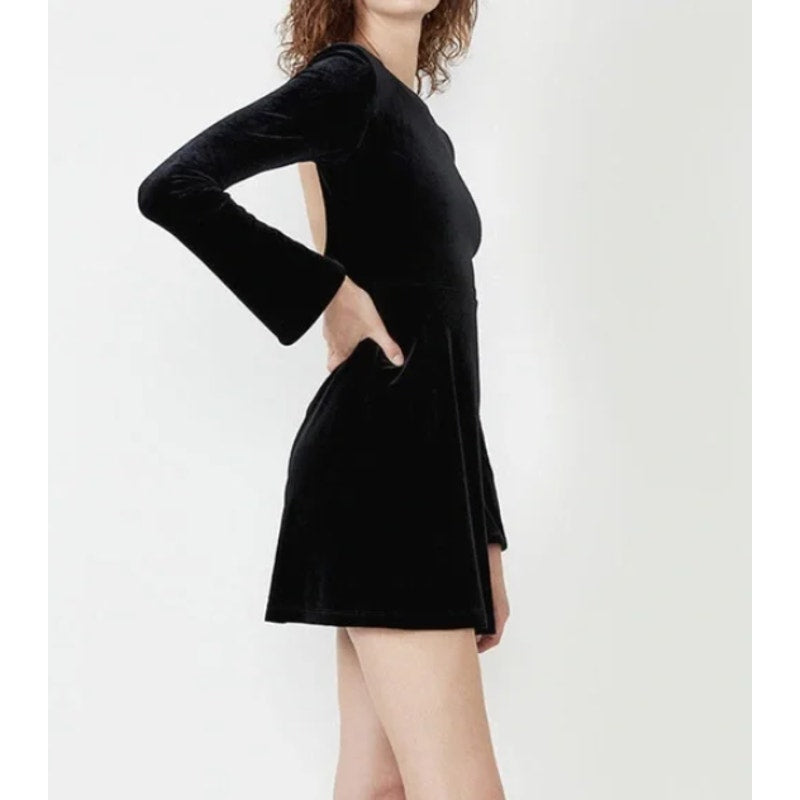 BARDOT Women's Kasra Velour Mini Dress XS US 2 Black Bell Sleeves Cut Out NWT