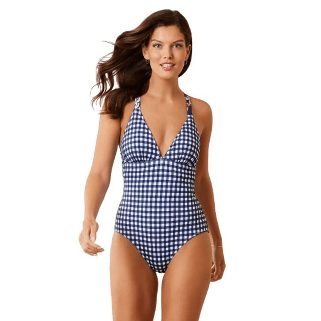 TOMMY BAHAMA Summer Floral Reversible One Piece Swimsuit Size 12 Navy Blue NWT