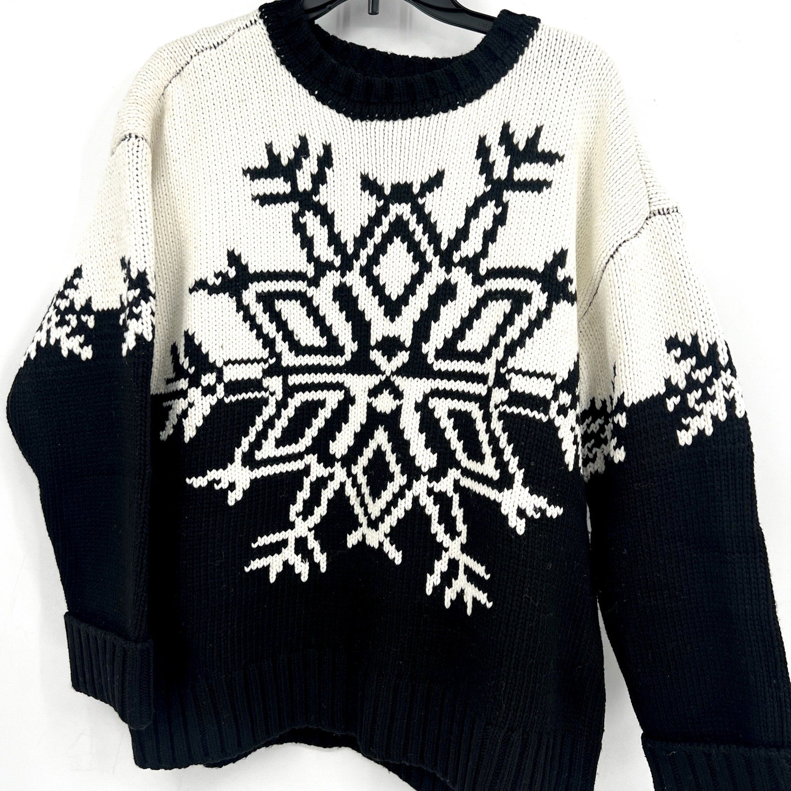 SHOW ME YOUR MUMU Stowe Sweater XS BLACK WHITE Snowflake Knit Crewneck NWOT