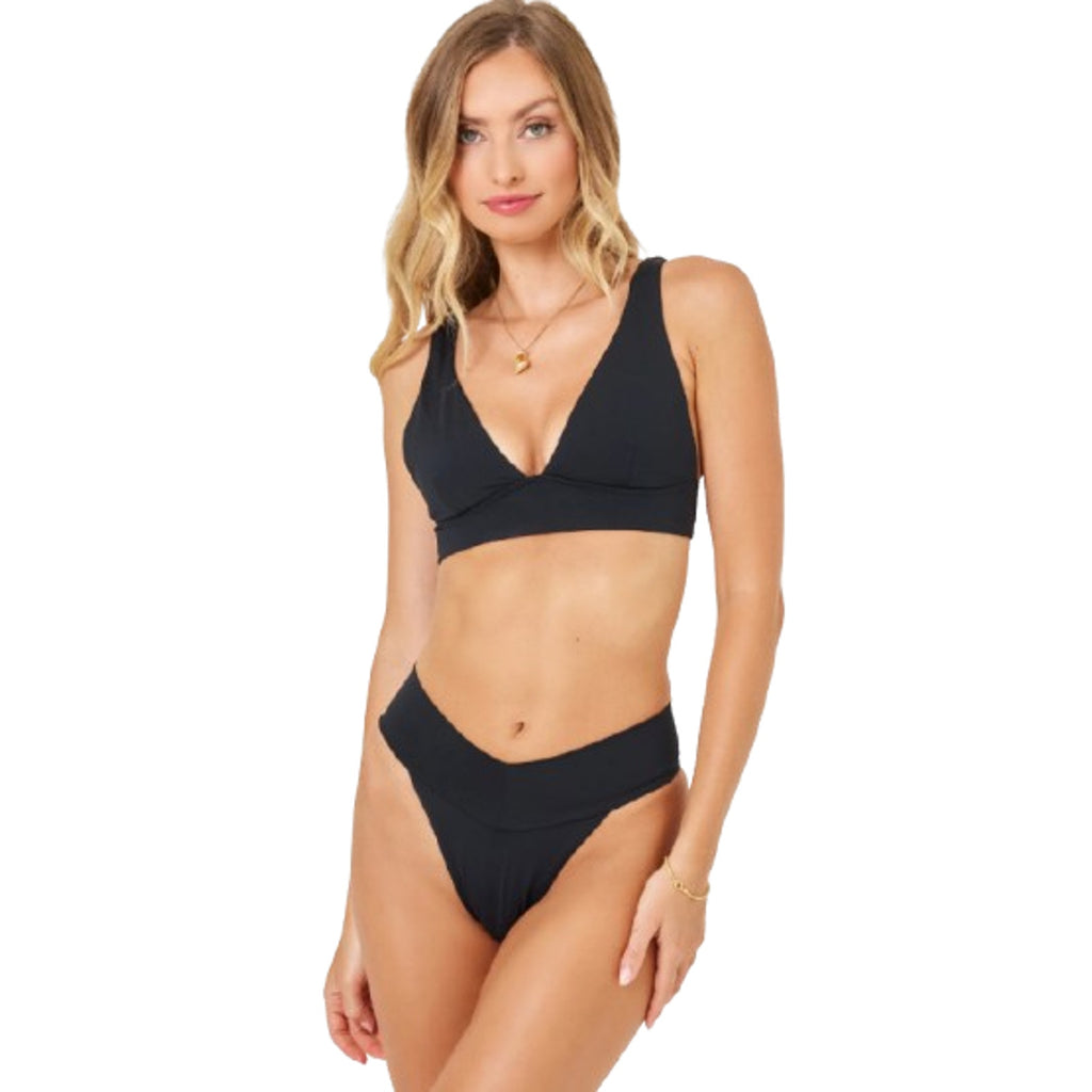 L*SPACE Women's Harley Bralette Bikini Top Small Black Low Tie Back NWT