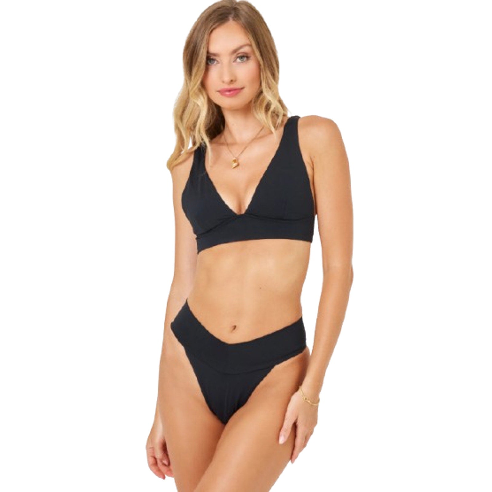 L*SPACE Women's Harley Bralette Bikini Top Small Black Low Tie Back NWT