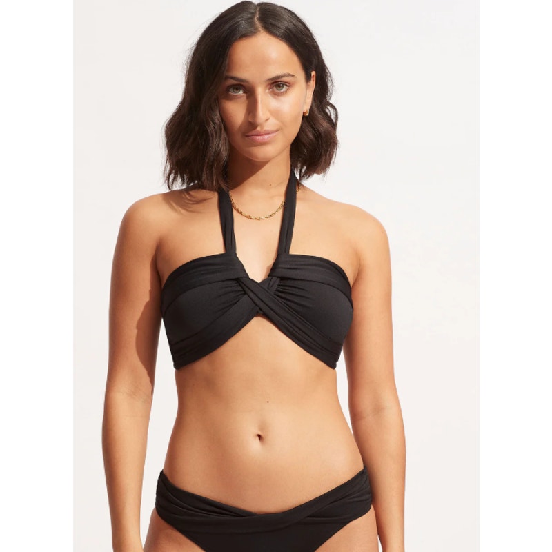 SEAFOLLY Women's Bikini Set Size 2 Black Halter Bandeau & Twist Band Hipster NWT