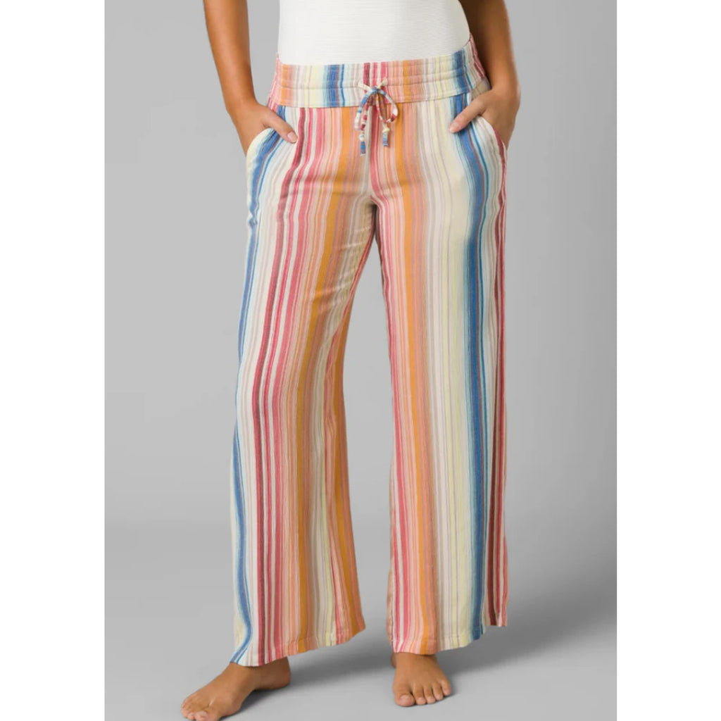 PRANA Women's Fernie Beach Pants Medium Gold Baja Stripe Wide Leg Mid Rise NWT