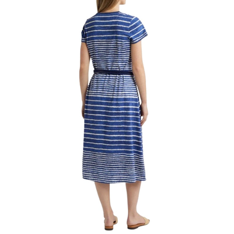 TOMMY BAHAMA Coastal Chalet Midi Dress Small Blue White Stripe Belt Knit NWT
