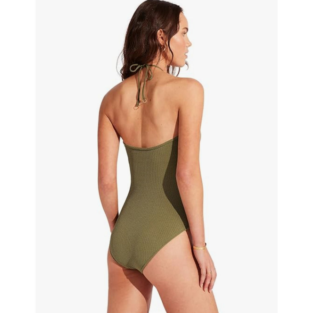 SEAFOLLY Sea Dive Bandeau Maillot One Piece Swimsuit US 8 Green Khaki NWT