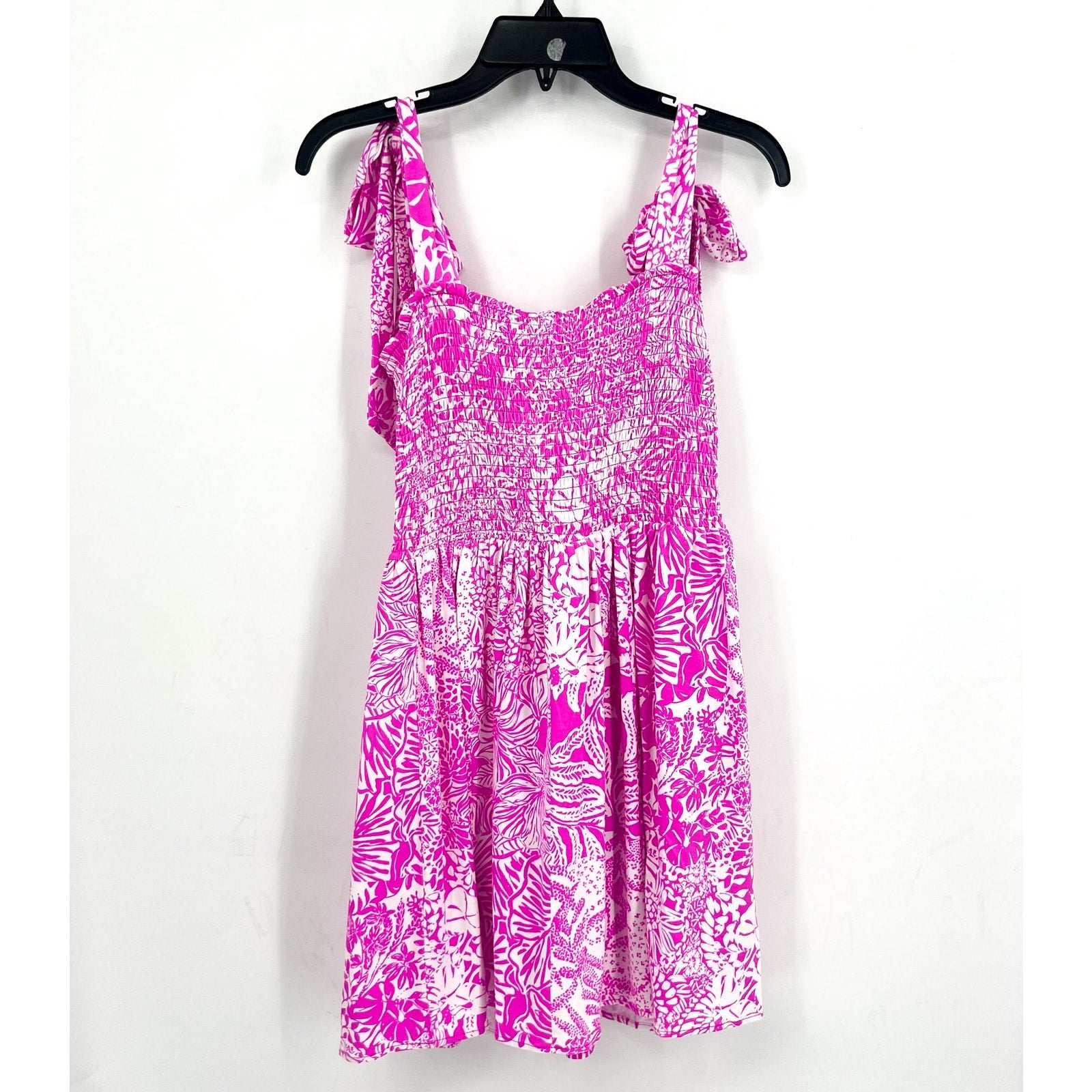 LILLY PULITZER Womens Rivera Smocked Romper Medium Purple White Swipe Right NWT