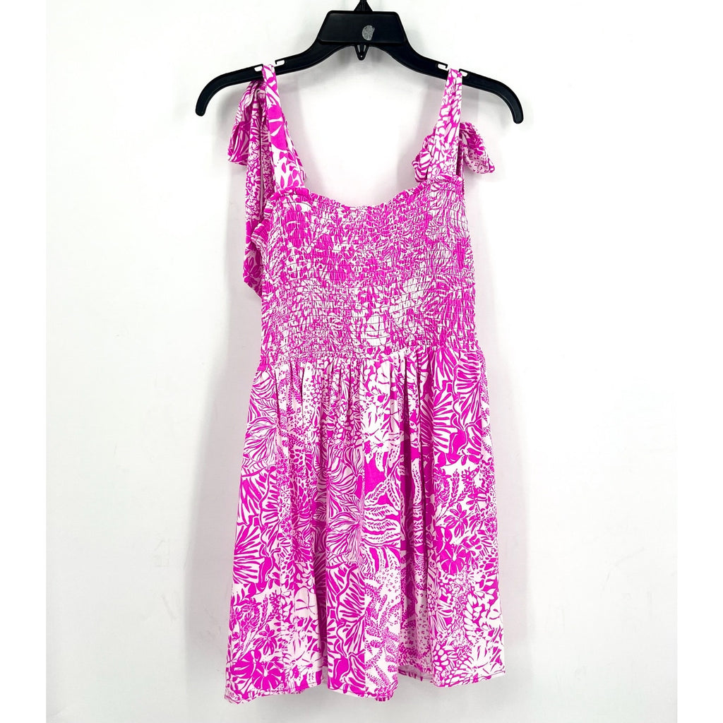 LILLY PULITZER Womens Rivera Smocked Romper Medium Purple White Swipe Right NWT