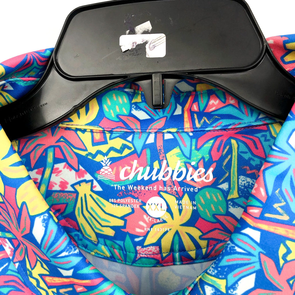 CHUBBIES Mens Performance Polo Shirt XXL Blue Tropical Bunch Short Sleeve NWT