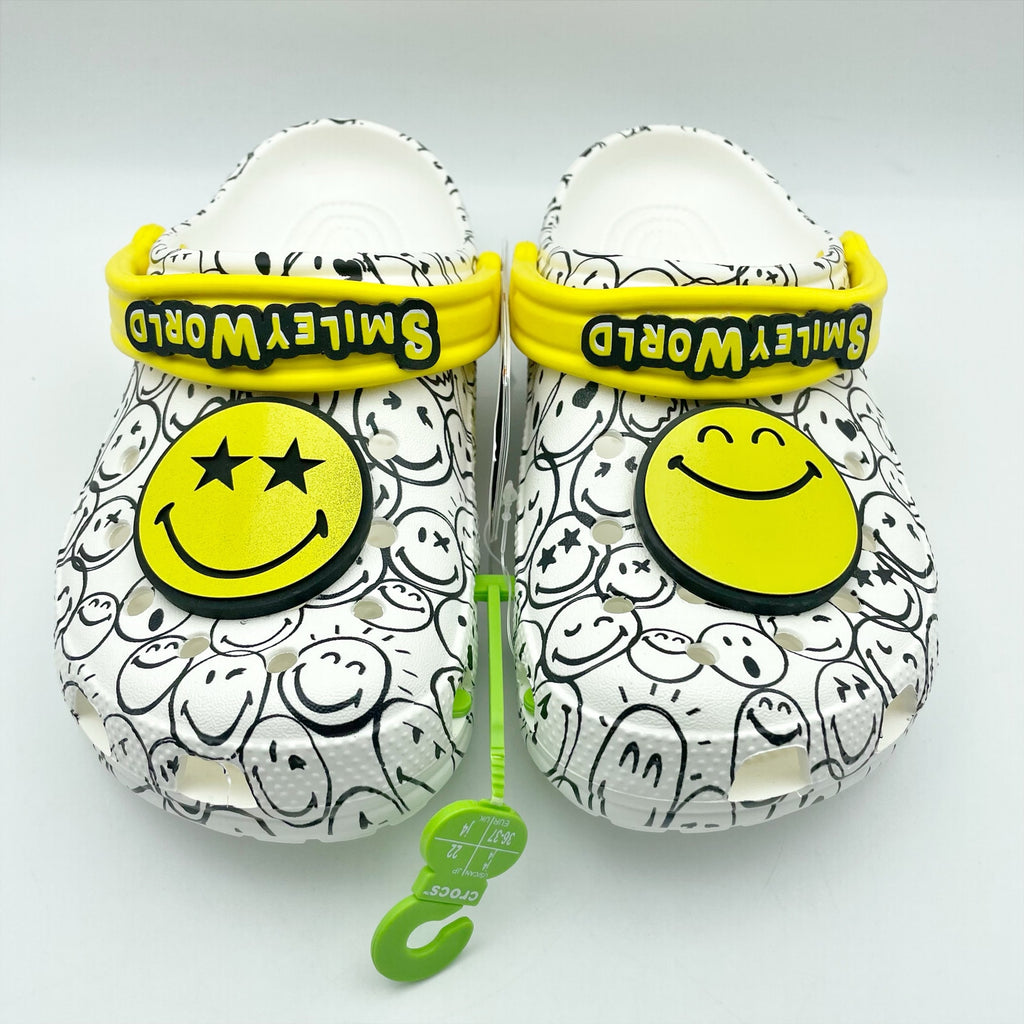 Crocs Smiley World Clogs Kids 4 Youth WOMENS 6 White Yellow NWT