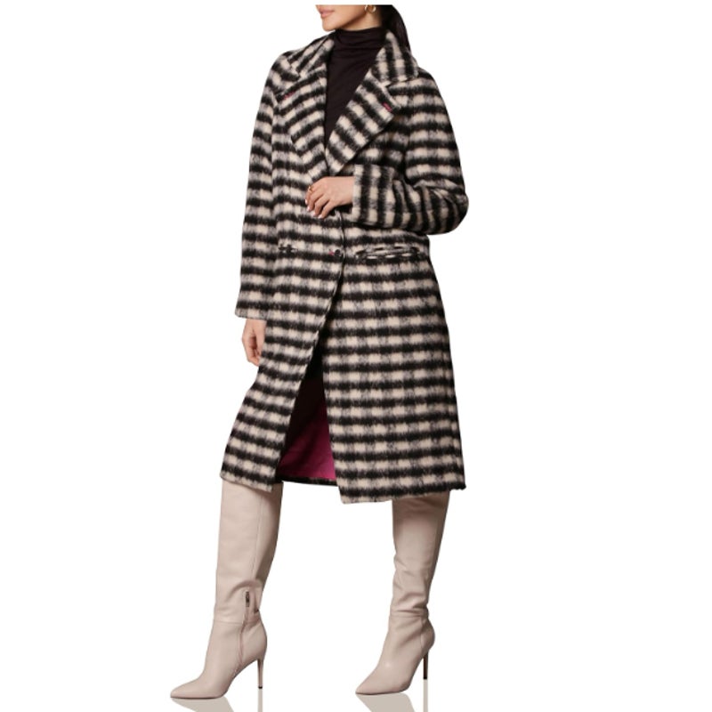 AVEC LES FILLES Womens Relaxed Walking Coat Large Black White Houndstooth NWT
