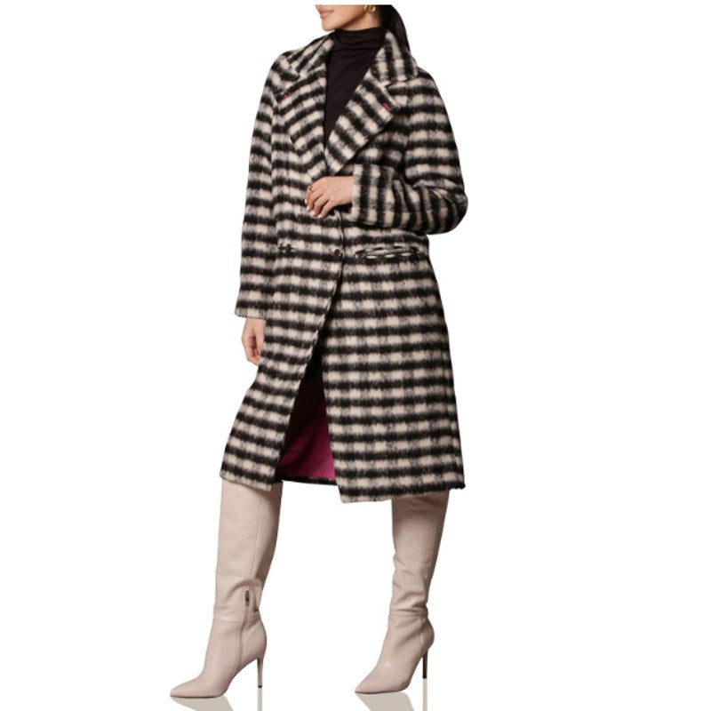 AVEC LES FILLES Womens Relaxed Walking Coat Large Black White Houndstooth NWT