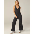 BEYOND YOGA Women's Jetsetter Wide Leg Jumpsuit Small Black Rib V Neck NWT
