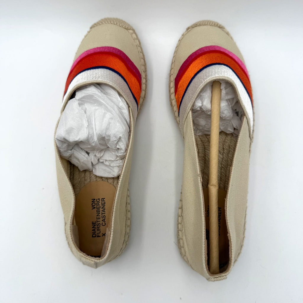 Castaner DVF Womens Klea Espadrille Flats Size 7 EU 37 Cream Pink Ribbon NWOB
