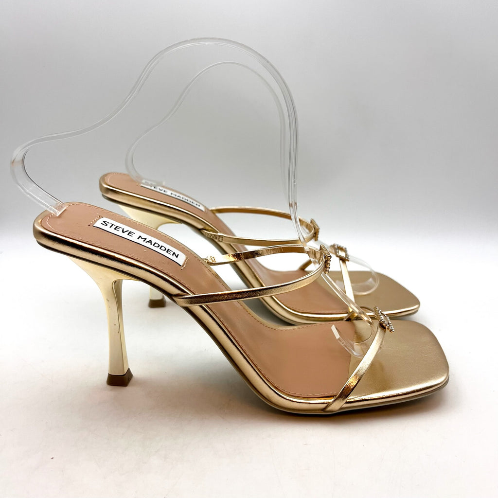 STEVE MADDEN Women's Aislin Heeled Sandals Size 10 Gold Square Toe NWOB