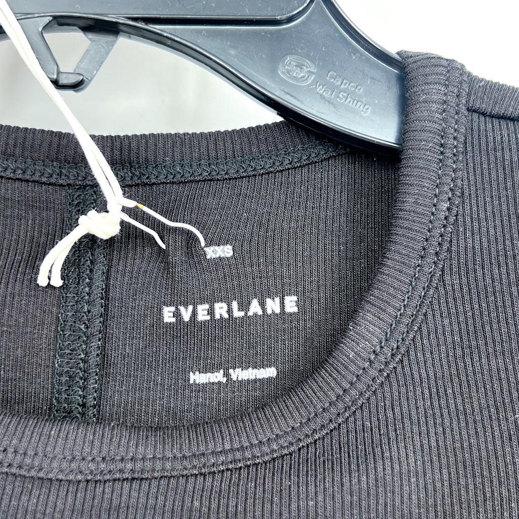 EVERLANE Women's The Luxe Rib Crew Tee XXS Black Short Sleeve Supima Cotton NWT