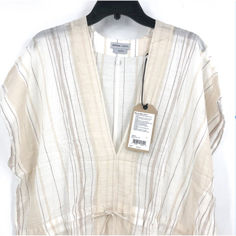 PRANA Women's Marina Bay Tunic Large White Swim Cover Up Short Sleeve NWT