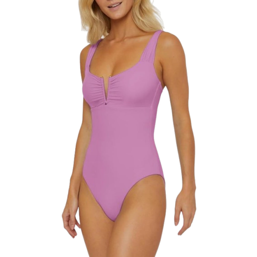 BECCA Women's Color Code V-Wire One Piece Swimsuit Small Malva Purple NWT