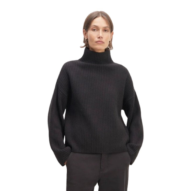 EVERLANE Women's The Felted Merino Funnel-Neck Sweater XS Black Pullover NWT