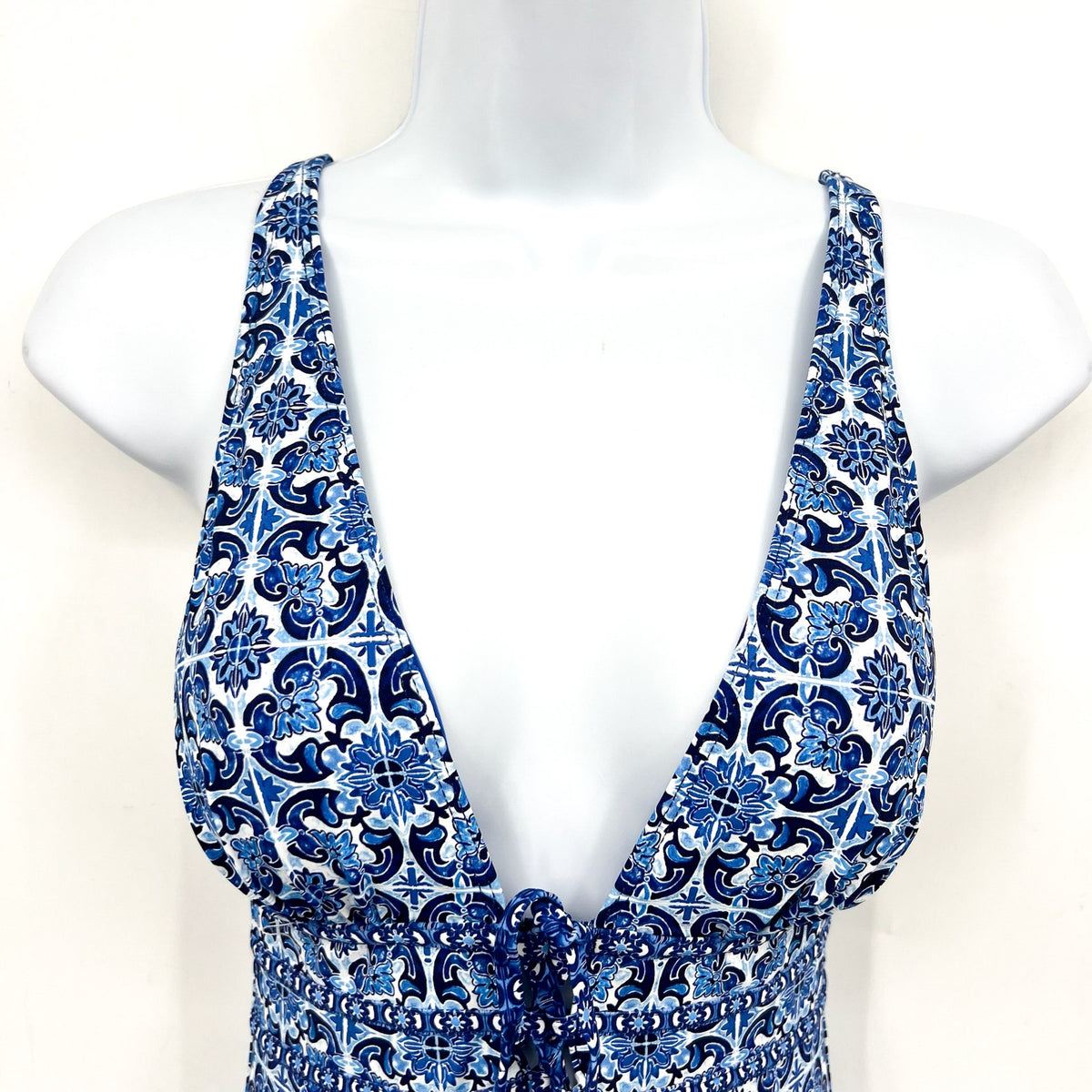 TOMMY BAHAMA Terrazzo Tile One-Piece Swimsuit Size 6 Palace Blue Tie-Front NWT