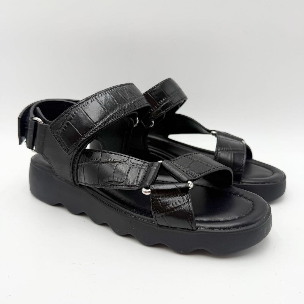 Aerosoles Womens Wave Sandals Size 6 M Black Crocodile Leather NIB