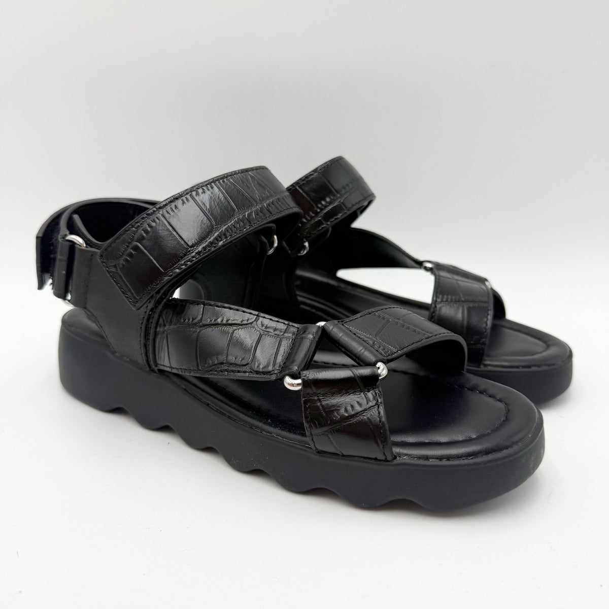 Aerosoles Womens Wave Sandals Size 6 M Black Crocodile Leather NIB
