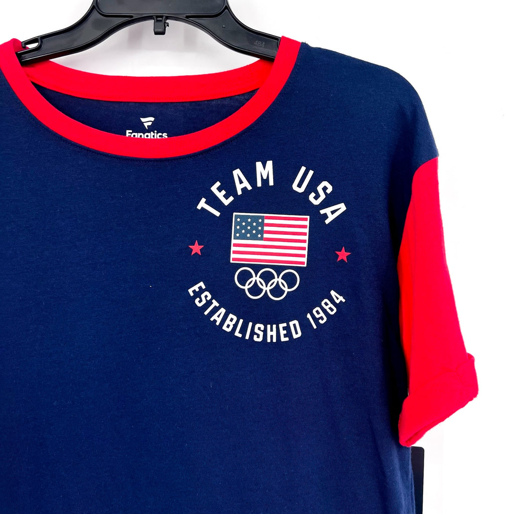 FANATICS Womens Team USA Circle Badge Cropped T-Shirt Small Navy Blue Red NWT