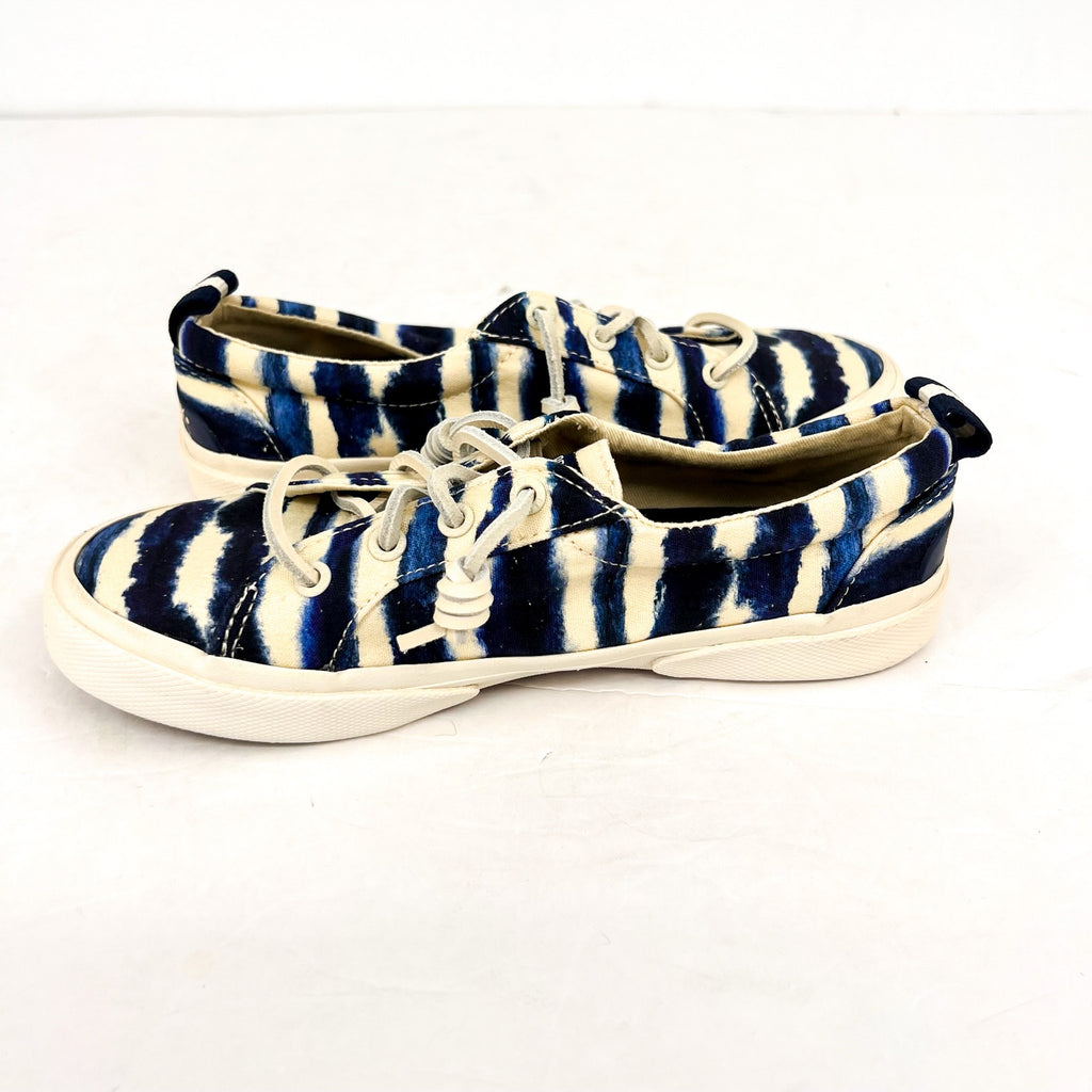 SPERRY Women's Pier Wave LTT Canvas Sneakers Size 5M Blue Tie-Dye Stripe NWOB