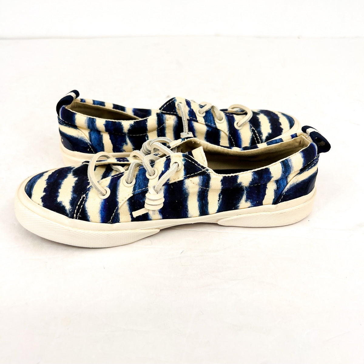 SPERRY Women's Pier Wave LTT Canvas Sneakers Size 5M Blue Tie-Dye Stripe NWOB