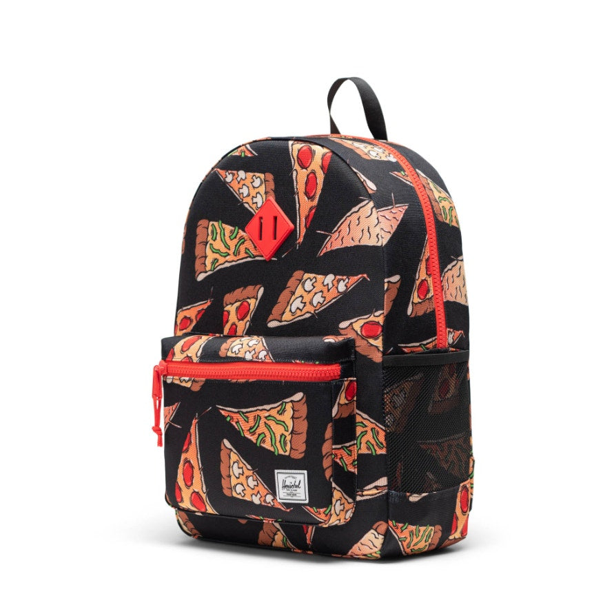 HERSCHEL HERITAGE Youth Backpack 26L Black Pizze Party Wipeable Adjustable NWT